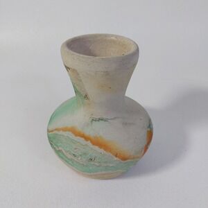 Vintage Small Nemadji Pottery Vase U.S.A Multi-Color Orange Swirl Green